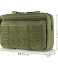 Laser Cut Molle Admin Pouch For EDC Gear, Tactical Pouch, Army Green, 8.7x5.3x2.2 in, front view with PALS panel