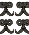 Heavy Duty Kickass Cast Iron Mustache Wall Hooks, Vintage Rock Solid Beard Shaped Coat Racks for Kitchen Bedroom Bathroom, Dang Sturdy Antique Home Organizers with Mounting Hardware Set Included, set of four hooks in dark cast iron.