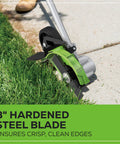 All-Terrain Brushless Edger With 8 Inch Steel Blade And 2.25 Inch Pro Depth, Tool-Free Depth Adjustment, 27cc Gas Power Equivalent, 34 Percent Wider Cutting Path Than Standard 6 Inch Edgers, Battery And Charger Not Included on grass and concrete edge
