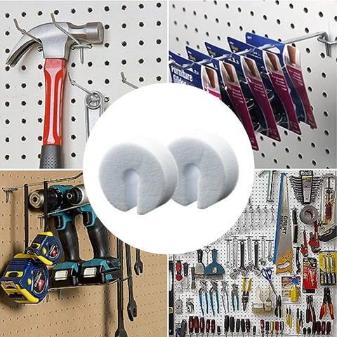 100 Pack Peg Hook Stoppers For Pegboard Slatwall And Gridwall Displays White Foam Peg Locks organizing tools on pegboards.