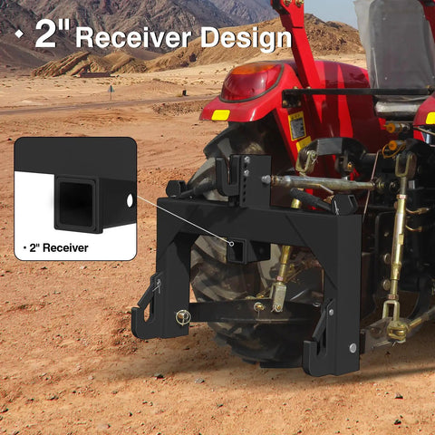 3 Point Quick Hitch For Category 1 Tractors With 3000 Lbs Lift Capacity showing 2 inch receiver on tractor