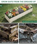 Galvanized Raised Garden Bed Kit 8x2x1 Ft, 1 Pack, LeakProof Planter Box in a garden with vibrant flowers, white metal, rain-proof