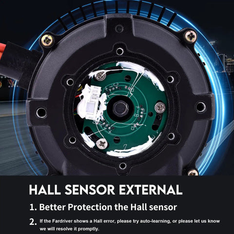 Close-up of external hall sensor on Beefy 72V 5000W Brushless DC Motor For Electric Scooters Go Karts And More Peak 6800 RPM 10KW Output 35Nm Torque Copper Core Efficient Upgrade Kit High Performance showing enhanced protection features.