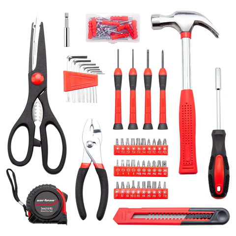 Must Have Essential Home Tool Set Kit With Storage Case For Quick DIY Fixes, Basic Household Hand Tools Including Hammer Pliers Screwdrivers Tape Measure And More, Durable Chrome Plated And Rust Resistant