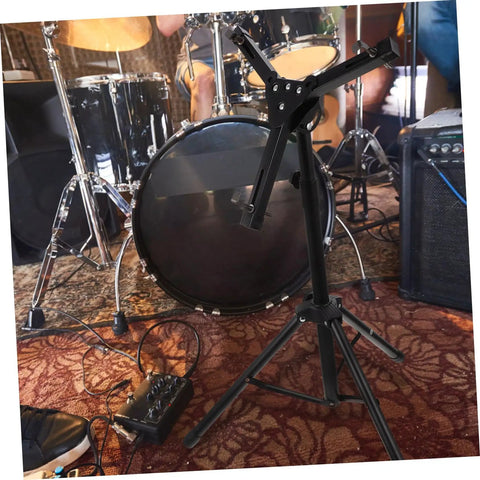 Rugged Alloy Drum Rack Tripod Shelf With Secure Snare Holder And Quick Attach Mallet Mount Ultra Light Percussion Stand in use.