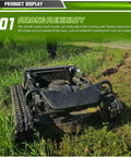 Tracked Lawn Mower Workhorse For Hills And Rough Terrain With Wireless Remote Control on uneven grassy field