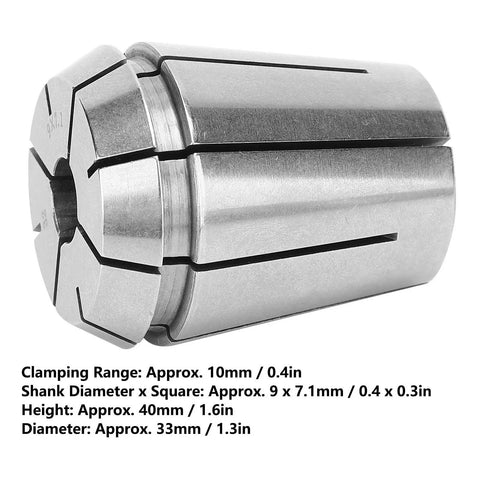 Super Durable ER32 Spring Collet Chuck for Precision CNC Milling And Drilling With Dust Blocking Design And 10 mm Clamping Range For Heavy Duty Industrial Engraving Machine Accessory, showing detail of clamping range and size.