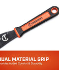 Close-up of handle from 12 Inch Self Adjusting Pipe Wrench With Dual Material Handle For Black Iron Galvanized PVC And Copper Plumbing Quick Grip Release For Fast One Hand Use