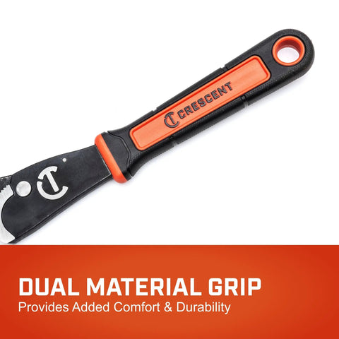Close-up of handle from 12 Inch Self Adjusting Pipe Wrench With Dual Material Handle For Black Iron Galvanized PVC And Copper Plumbing Quick Grip Release For Fast One Hand Use