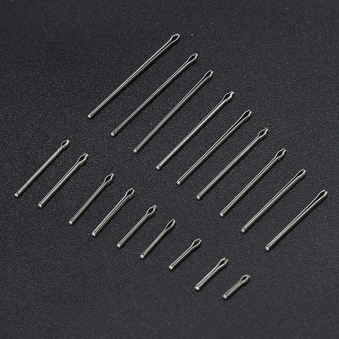 Stainless Steel Watch Band Spring Bars And Link Pins Kit 360 Pcs Assortment For 6 To 23mm Straps Cotter Pins displayed on black surface