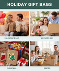 Holiday theme with Eco Friendly Kraft Gift Bags With Handles Bulk Medium Brown Paper Bags 8x4.25x10.5 Inches on various occasions.