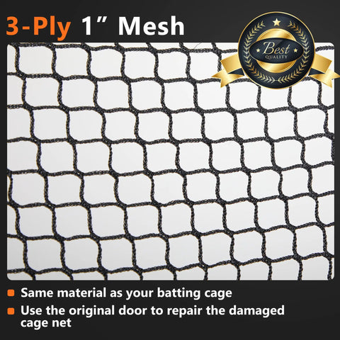 Close-up of 3-ply mesh from Batting Cage Door Net 9x13 Ft With Sock Style Baseball Net And 20 D Shape Carabiners For Pitching Machines