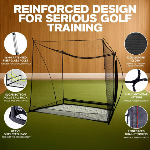 10x8 Ft Golf Practice Net With Side Barriers And Dual Layer HD Simulator Screen for indoor or outdoor backyard setup