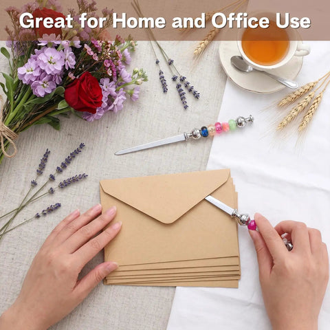 16 Piece Beadable Letter Opener Blanks In Stainless Steel For DIY Crafting And Envelope Slitting With Beading Holes, held by hands