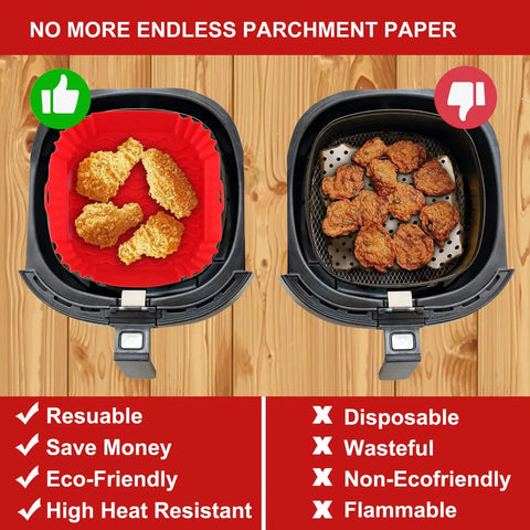 2 Pack 8.5 Inch Square Air Fryer Silicone Liners Reusable Nonstick Heat Resistant Easy Clean Air Fryer Accessories That Fit 4 To 7 Qt Durable Oven Safe Liners So You Can Save Bucks And Cut Waste comparison with parchment paper