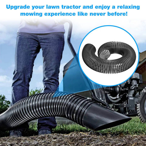 Heavy Duty Lawn Vacuum Replacement Hose for Mow-N-Vac and Chip-N-Vac Riding Mowers in use, showing flexible design