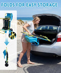 Woman folding 2 In 1 Beach Cart And Table With Big Balloon Wheels For Sand Flip From Cart To Table into car trunk