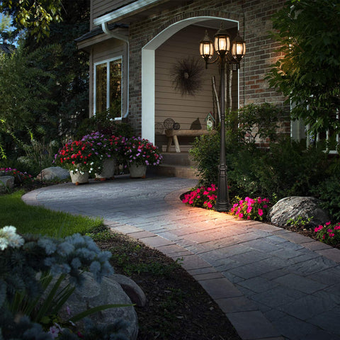 Outdoor Black Three Headed Post Light For Patio Ideal For Porch Or Garden Weather Resistant Aluminum Lantern E26 Base