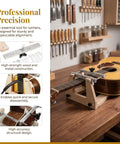 Guitar Neck Removal Tool Kit For Quick Luthier Repairs With Template on a wooden workbench with tools displayed.