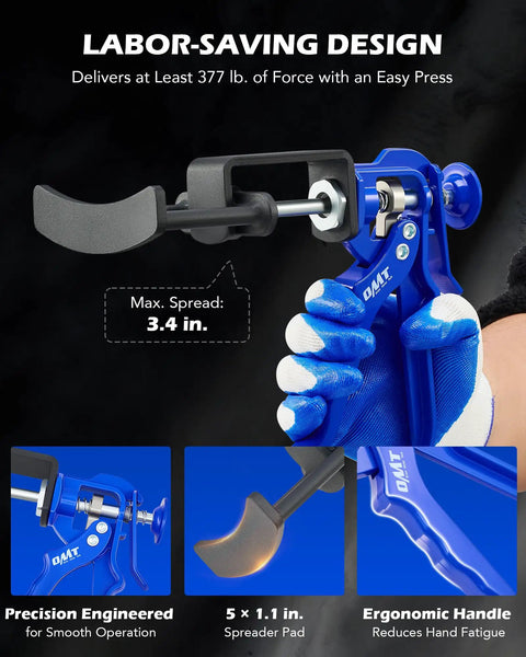 Dual Piston Brake Caliper Compressor Tool For Fast Pad Replacement Pro Grade Gear with ergonomic handle and 377 lb force