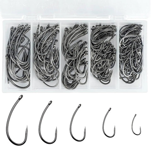 200 pcs fishing hooks Fishing Hooks Kit 200 Pcs Barbless Circle And Curve Shank Carp Hooks For Live Bait Hair Rig Tackle Saltwater Freshwater Small Sizes Fly Tying Great