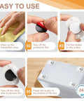 Step-by-step guide to install 8 Pack Self Adhesive Appliance Casters Wheels on a box, showcasing easy adhesive application and 360-degree swivel.