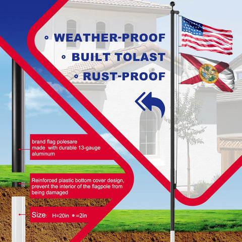 25 Foot Heavy Duty Flag Pole Built Tough Aluminum Rust Resistant Wind Tested To 100 MPH Two Flags in residential yard