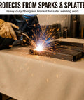 Fiberglass Welding Blanket Heavy Duty Pro Grade Built Tough 4x6 Ft With Brass Grommets Heat Resistant Mat in use during welding