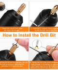 Pro Grade Electric Resin Drill Set Pin Vise Mini Hand Drill Kit installation guide with close-up of drill bit assembly steps.