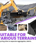 31 Inch Mini Excavator Bucket With Screen Slots For Efficient Trenching Debris Separation in action on construction site
