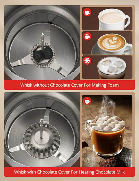 4 In 1 Milk Frother And Steamer With Detachable Milk System, 500ml Capacity, Hot Chocolate Maker And Milk Warmer, inside view.