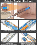 Heavy Duty Full Extension Side Mount Drawer Slides 22 Inch Soft Close Cabinet Runners With Brackets showcasing features like dual-spring and hydraulic cylinder.