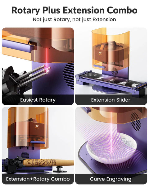 Lumos Portable Laser Engraver With 3W IR And 10W Diode Built In 50MP Camera For Color Marking On Metal showing rotary extension combo