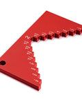 Heavy Duty Aluminum Table Saw Height Gauge For Dead On Cutting Heights - Red gauge with measurement scales 1/8 to 2 inch.