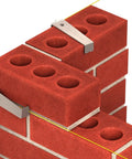 Bricklayer Masonry Line Clips For Straight Bricks And Perfect Courses, Durable Line Holders With A Solid Grip, 4 1/2 In By 3/4 In By 1/2 In Alignment Tool, Sold In Pairs For Easy Masonry Layout holding a line on red bricks.