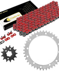 Red Drive Chain And Sprockets Kit For Yamaha Warrior 350 YFM350X 1989 2004, including front and rear sprockets, high strength chain