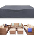 Heavy Duty Waterproof Patio Furniture Cover For Outdoor Tables And Chairs, 110 Inch Long, 84 Inch Wide, 28 Inch High, 500D PU Coated Grey