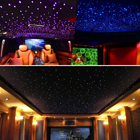 Starlight Headliner Kit With 300 Fiber Optic Strands, 9.8 Ft Length, RGBW Color Changing Lights, App And Remote Control installed in vehicle and home theater