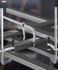 Deep Throat F Clamp For Welding Heavy Duty Bar Clamp With 15 5 8 Inch Jaw Opening And 5 5 8 Inch Deep Throat Forged Hardened Steel Quick Adjust Sliding Arm Pack Of Four shown securing metal bars