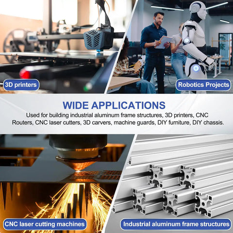 Wide applications of M6 Sliding T Nuts For 3030 Aluminum Extrusion in 3D printers, robotics, CNC cutting, industrial frames