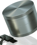 3.0 Inch Gripper Grinder Aluminum Spice Crusher with Magnetic Lid, shown in grey, includes brush for cleaning