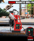Heavy Duty 1550W Magnetic Drill Press With Variable Speed Up To 500 RPM, portable iron worker drilling steel beam.