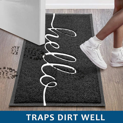 Durable Outdoor Indoor Doormat 30 By 17.5 Inches Non Slip Mud Trapping PVC Silk Loop Mat That Grabs Dirt Without Water Absorption