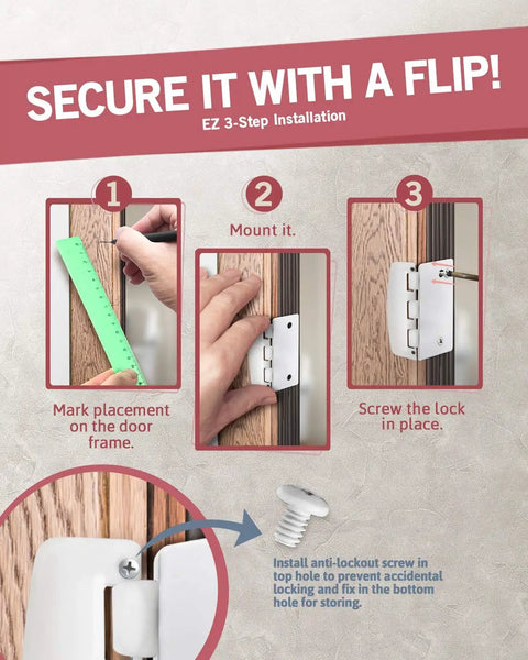 Flip Action Door Lock Set Six Pack Reversible Privacy Locks With Anti Lockout Screw installation steps on door frame