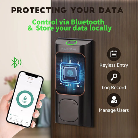 Smartphone app unlocking Keyless Entry Door Lock No Key Fumbles With Fingerprint And Keypad Bluetooth Smart Deadbolt for front door.