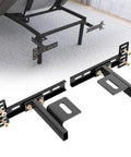 Built Tough Adjustable Headboard Brackets For Metal Bed Frame With Heavy Duty Footboard Extension Bolts No Sweat Install Matte Black Mounting Kit Fits Twin Full Queen King Size 2 Pack, showing close-up of adjustable slots and hardware.
