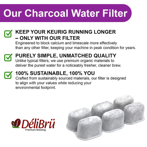 6-Pack Keurig Compatible Water Filter Cartridges For Keurig 2.0 And 1.0 Coffee Makers with premium activated charcoal