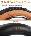 Close-up of Two Pack 20x4.0 Fat Bike Tires And Tubes Puncture Resistant Folding Tire Sets 102406 with sidewalls and tread details