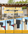 Step-by-step guide to installing Beefy 4x4 Post Brackets Kit for wood posts and beams, shown in use on a pergola.