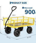 900 Lbs Heavy Duty Garden Wagon Cart With Steel Frame, Removable Mesh Sides, 10 Inch All Terrain Pneumatic Tires, Yellow